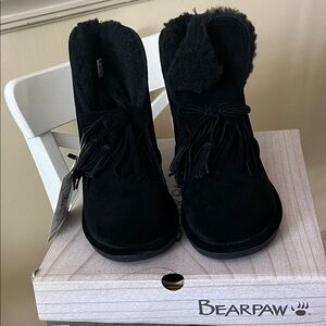 BearPaw Women's Black Suede Fringe Boots